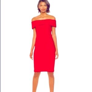 Calvin Klein Women's Seamed Off The Shoulder Dress, red, 4